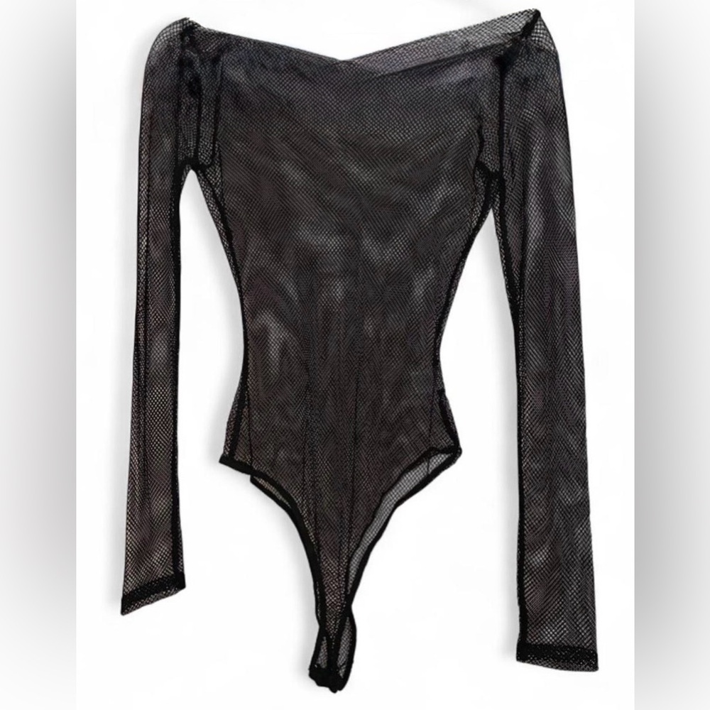 ★ Black Sheer Mesh Long Sleeve Bodysuit (Rave Festival Goth Punk Clubwear) ★